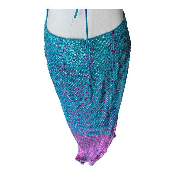 VTG Y2K Cassandra Stone Sequin Evening Gown Dress Blue Pink Strapless Ombré 8 - Picture 10 of 14
